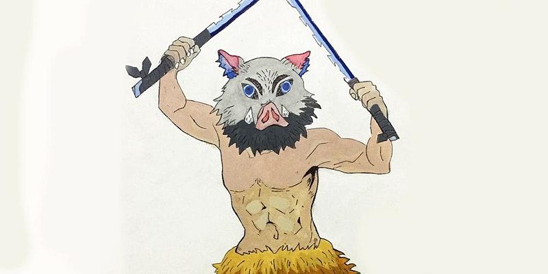 60min Anime Art Lesson Demon Slayer's Inosuke Hashibira Online Kids